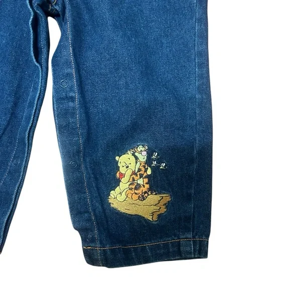 Vintage Disney Pooh Bear Denim Overalls Embroidered Camping Theme 24 months - Picture 3 of 8